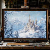 Castle in Winter Snow hand-painted oil painting on canvas