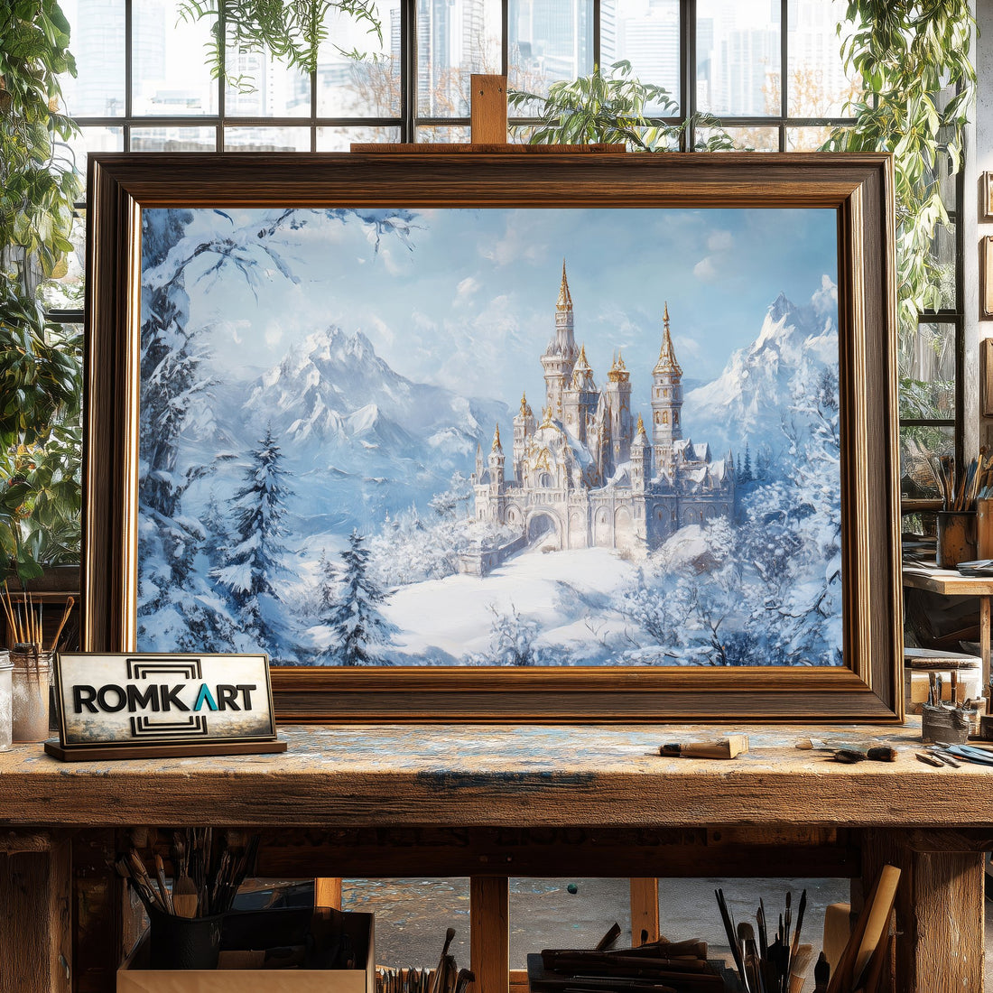 Castle in Winter Snow hand-painted oil painting on canvas