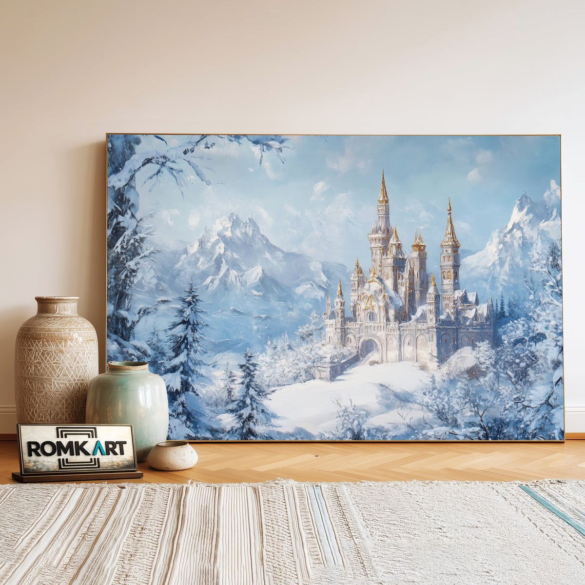 Castle in Winter Snow Architectural Oil Painting - image 3
