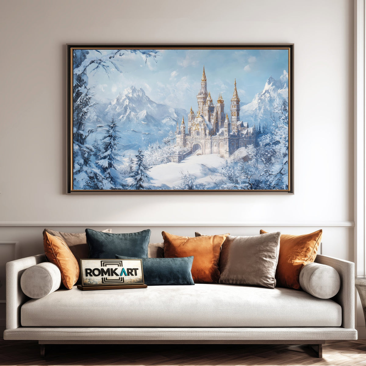 Castle in Winter Snow Architectural Oil Painting - image 4