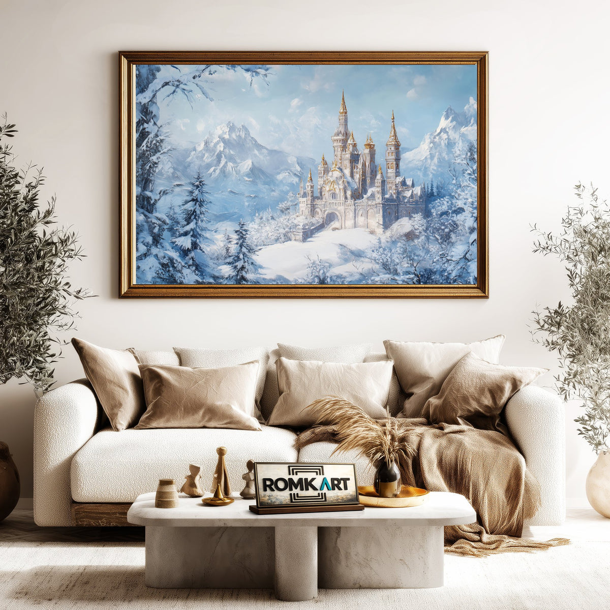Castle in Winter Snow Architectural Oil Painting - image 5