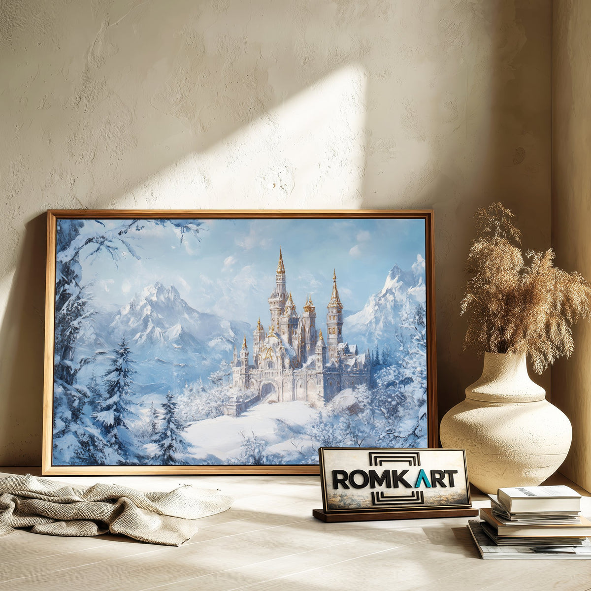 Castle in Winter Snow Architectural Oil Painting - image 6