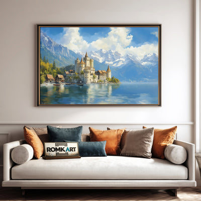 Castle on the Shores Tranquil Lake Waterscape Oil Painting - image 4