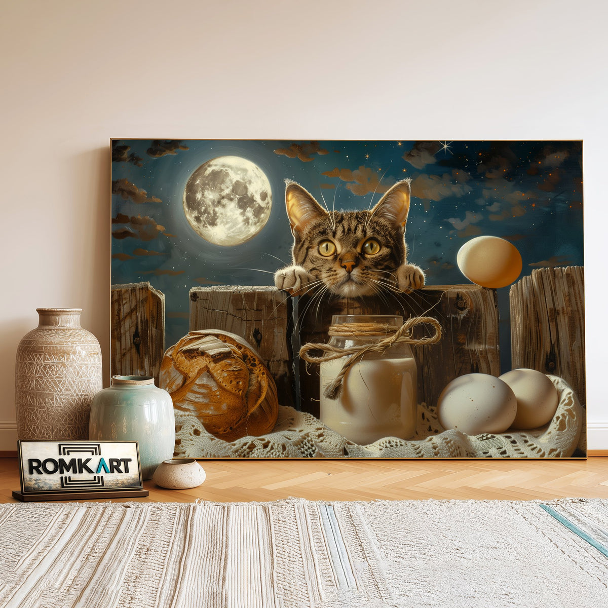 Cat and Moon Oil Painting - image 3