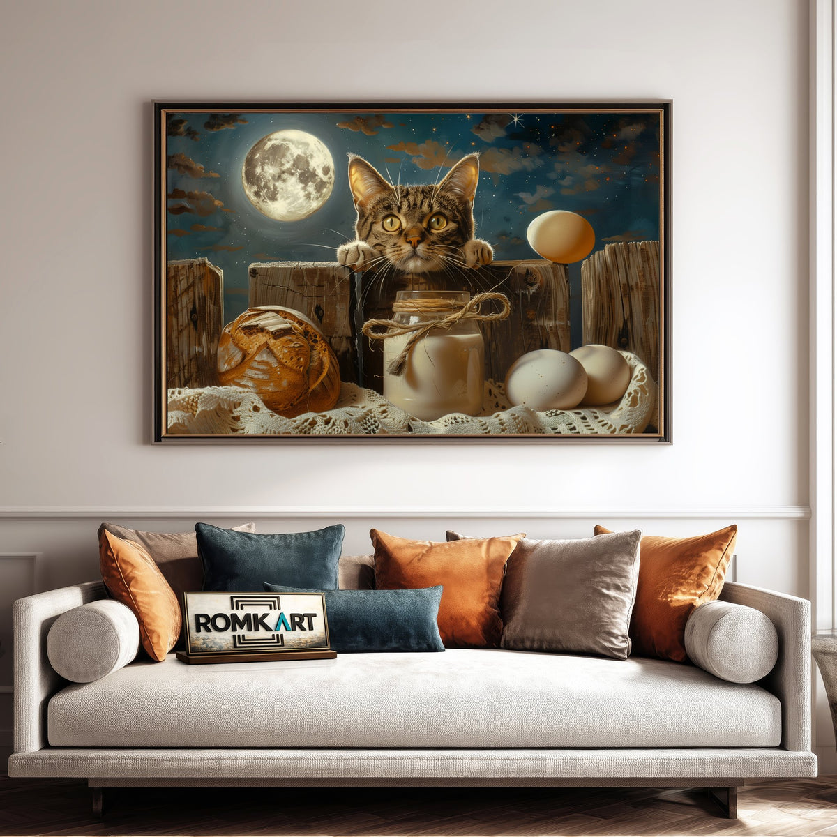 Cat and Moon Oil Painting - image 4