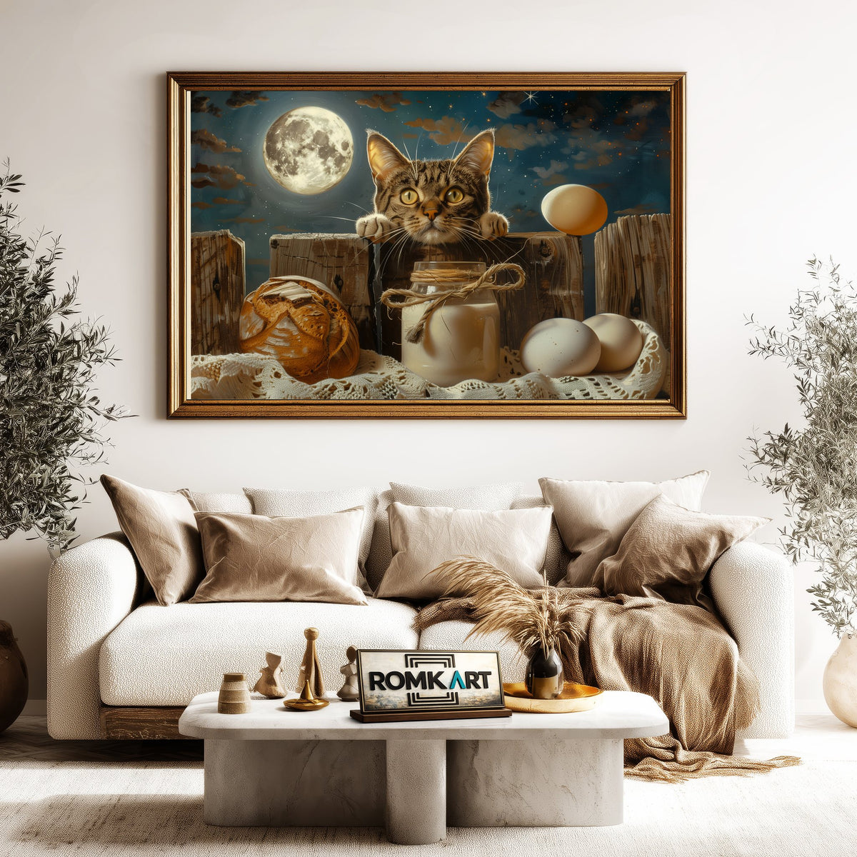 Cat and Moon Oil Painting - image 5