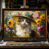Cat with Hat hand-painted oil painting on canvas