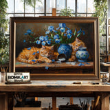 Cats and Blue Irises Oil Painting - image 2