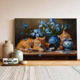 Cats and Blue Irises Oil Painting - image 3