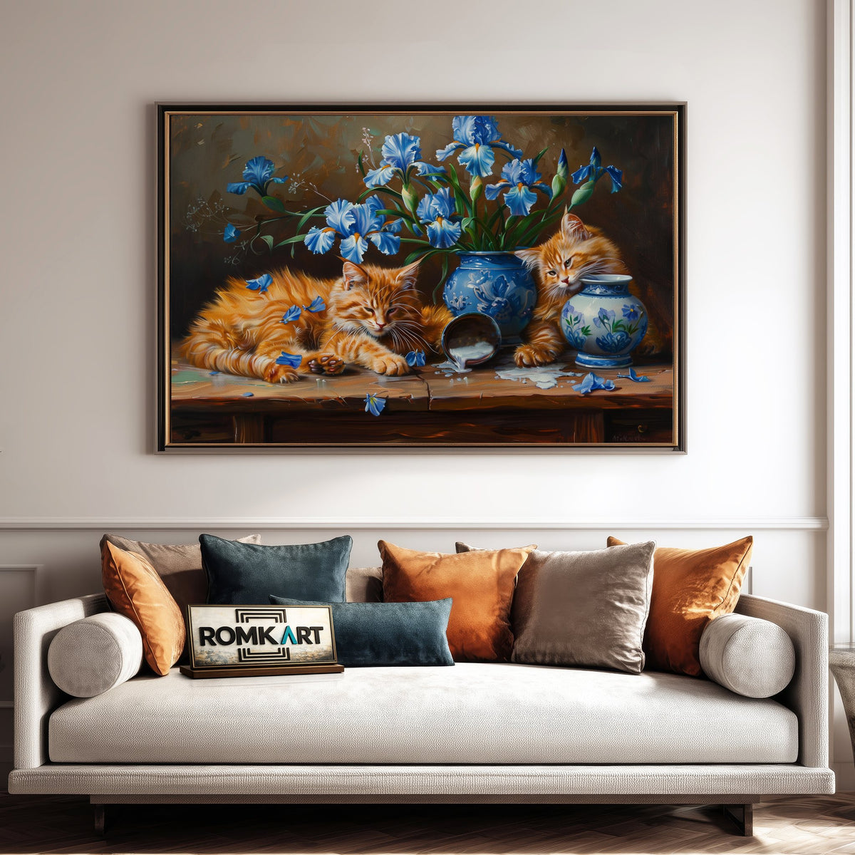 Cats and Blue Irises Oil Painting - image 4