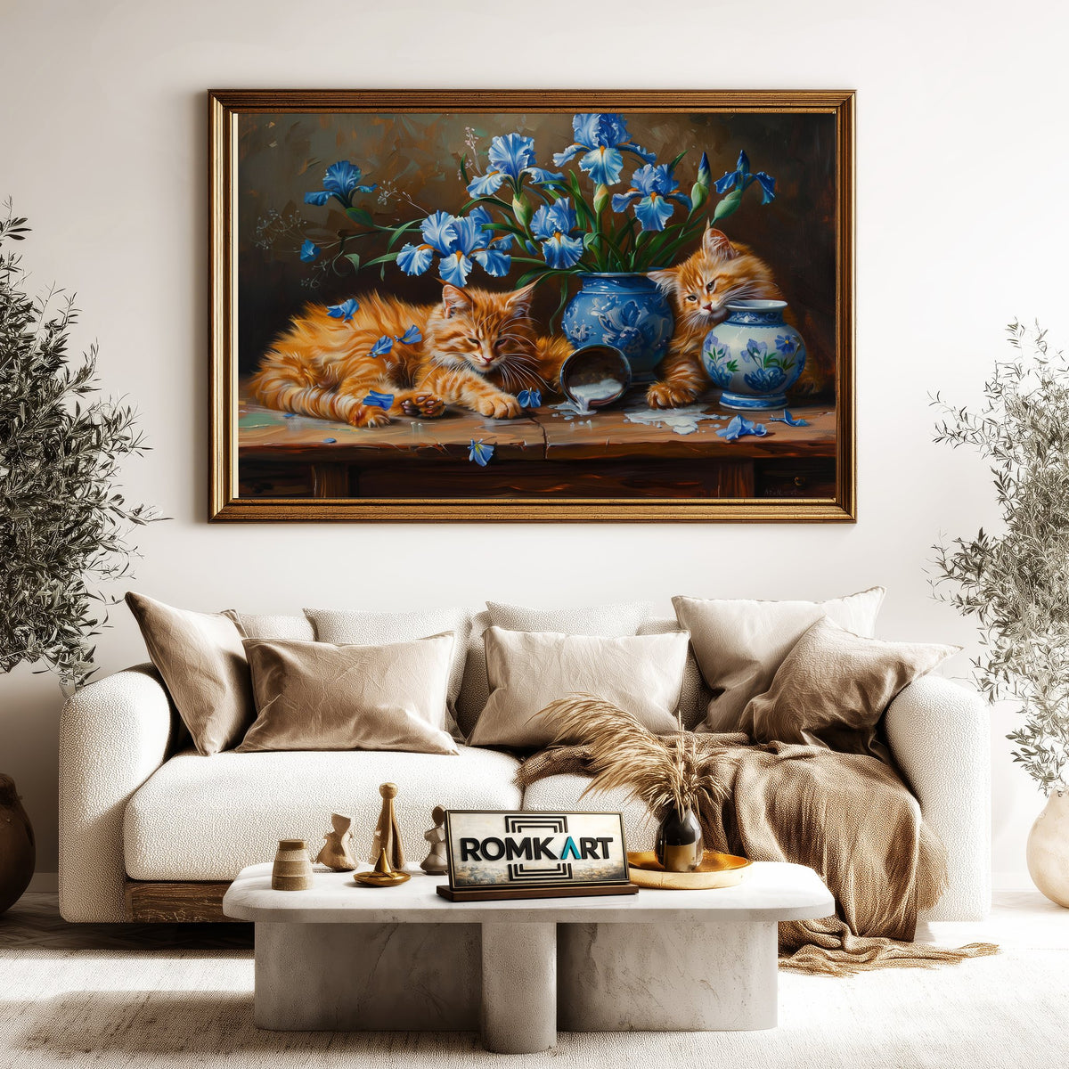 Cats and Blue Irises Oil Painting - image 5