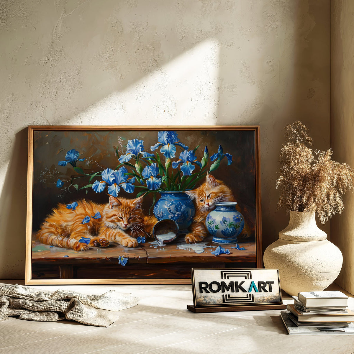Cats and Blue Irises Oil Painting - image 6