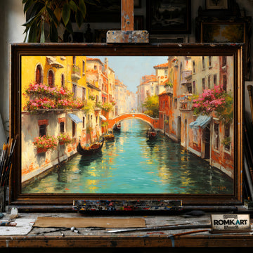 Charming Venetian hand-painted oil painting on canvas