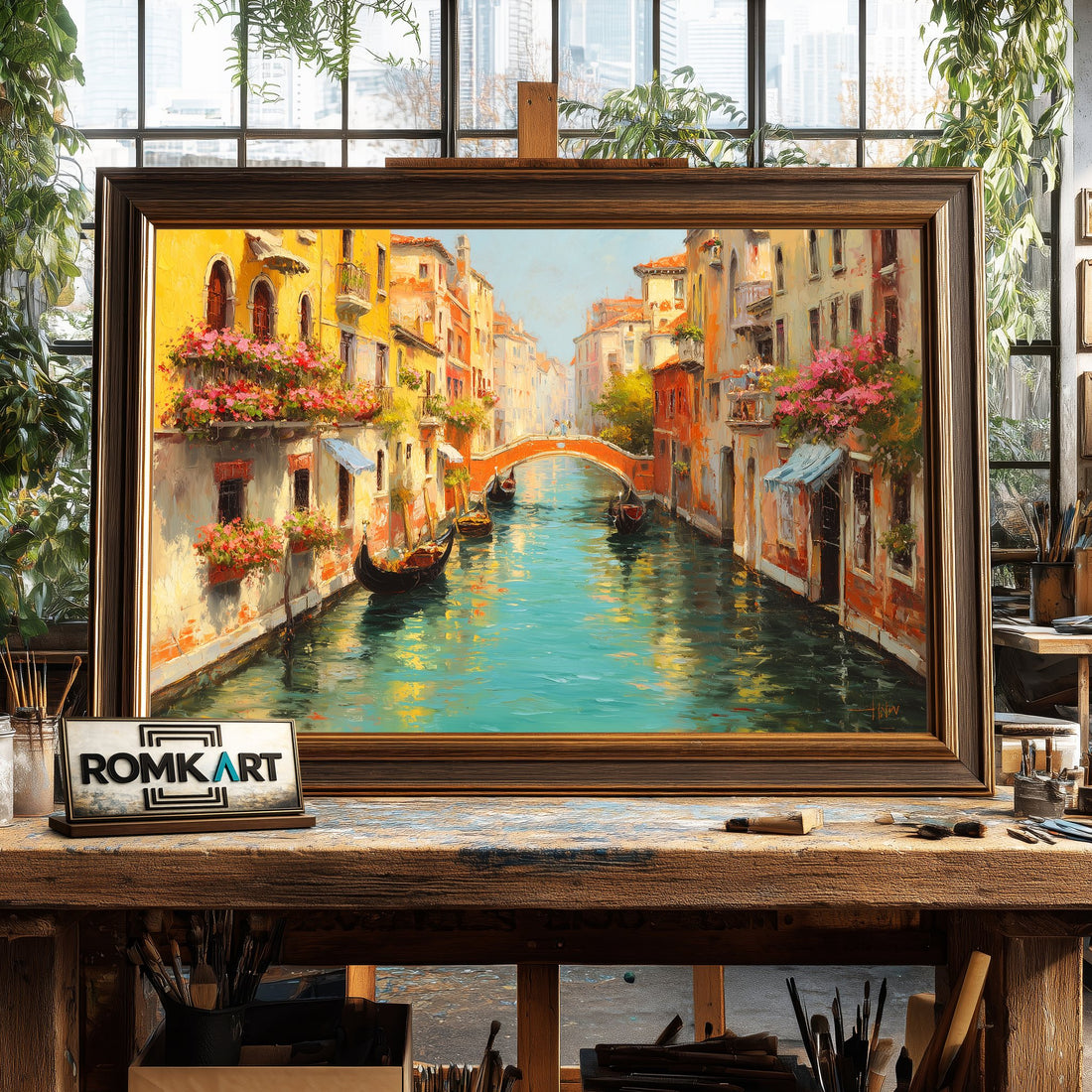 Charming Venetian hand-painted oil painting on canvas