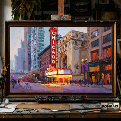 Chicago Theatre hand-painted oil painting on canvas