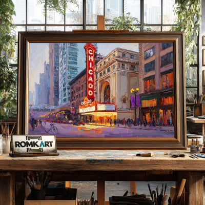 Chicago Theatre Cityscape Oil Painting - image 2