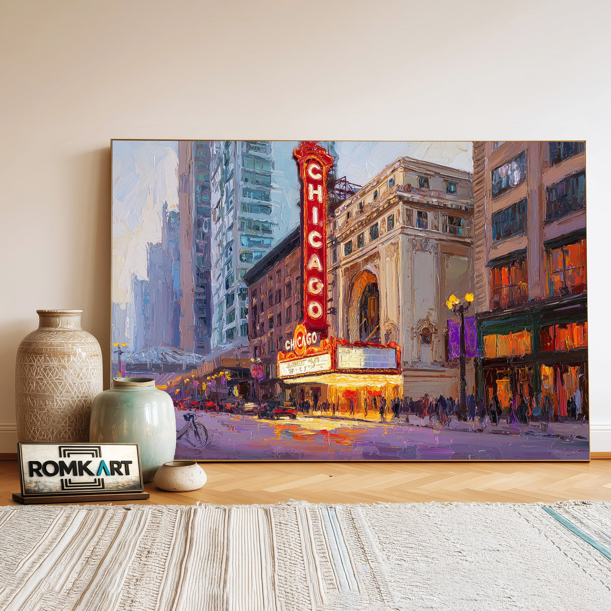Chicago Theatre Cityscape Oil Painting - image 3