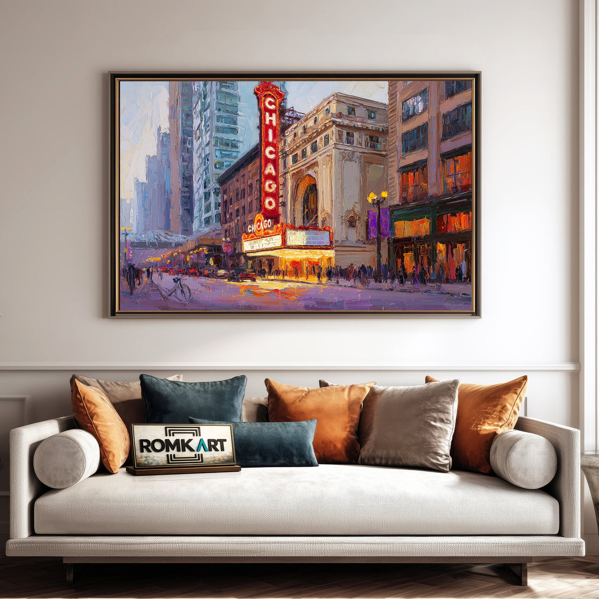 Chicago Theatre Cityscape Oil Painting - image 4
