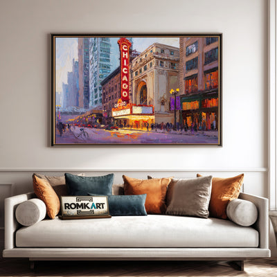 Chicago Theatre Cityscape Oil Painting - image 4