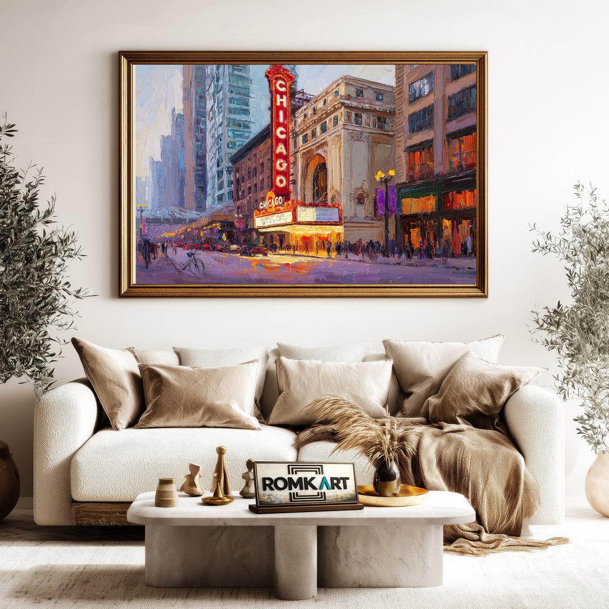 Chicago Theatre Cityscape Oil Painting - image 5