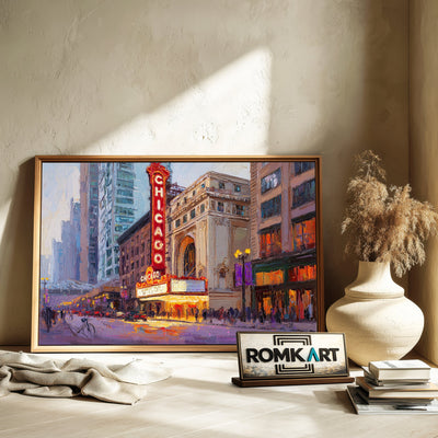 Chicago Theatre Cityscape Oil Painting - image 6