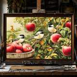 Chickadees and Apple Tree hand-painted oil painting on canvas