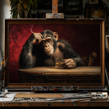 Chimpanzee Wine and Smoke hand-painted oil painting on canvas