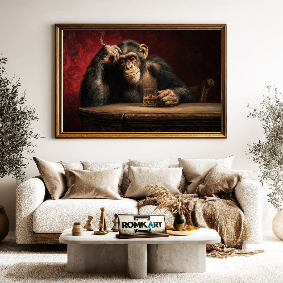 Chimpanzee Wine and Smoke Food Still Life Oil Painting - image 5