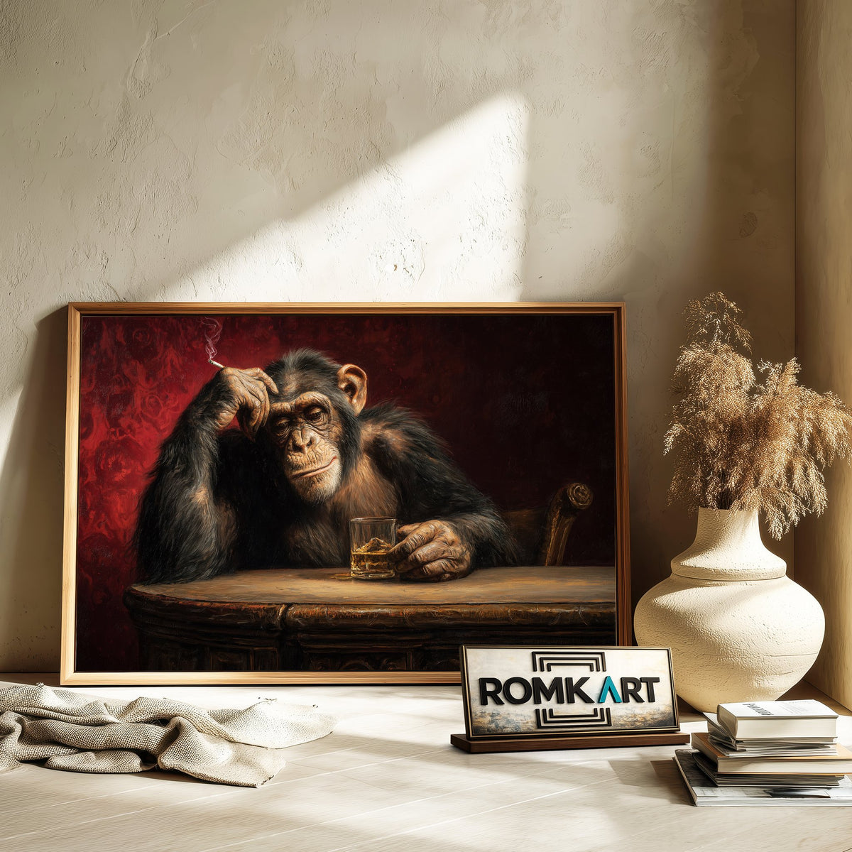 Chimpanzee Wine and Smoke Food Still Life Oil Painting - image 6