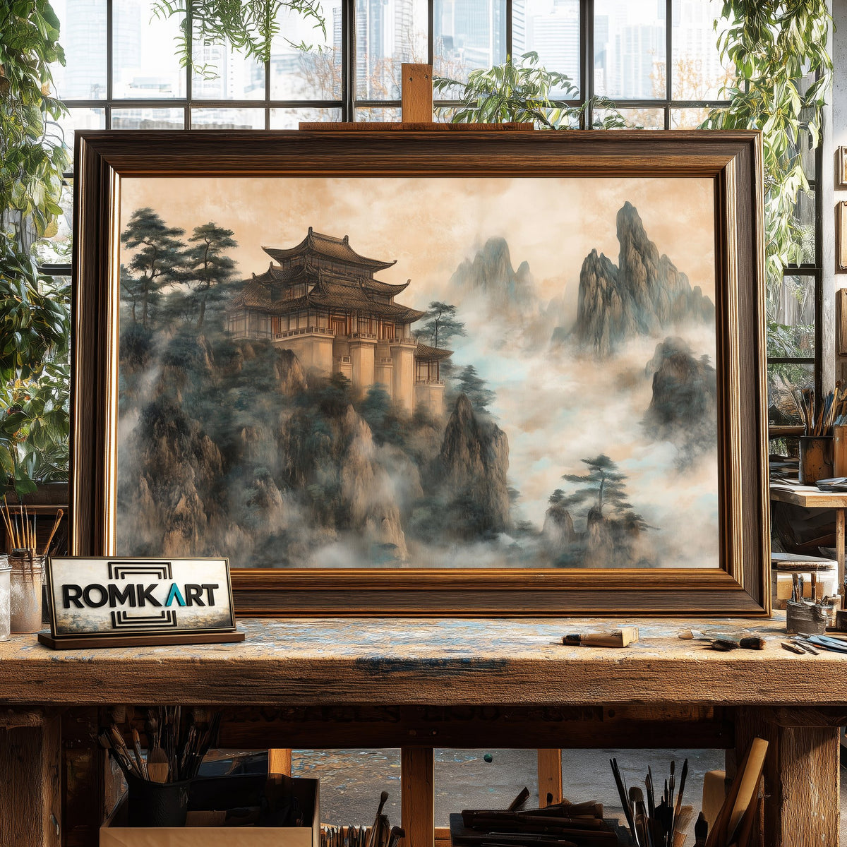 Chinese Castle on Mountain Asian Art Oil Painting - image 2