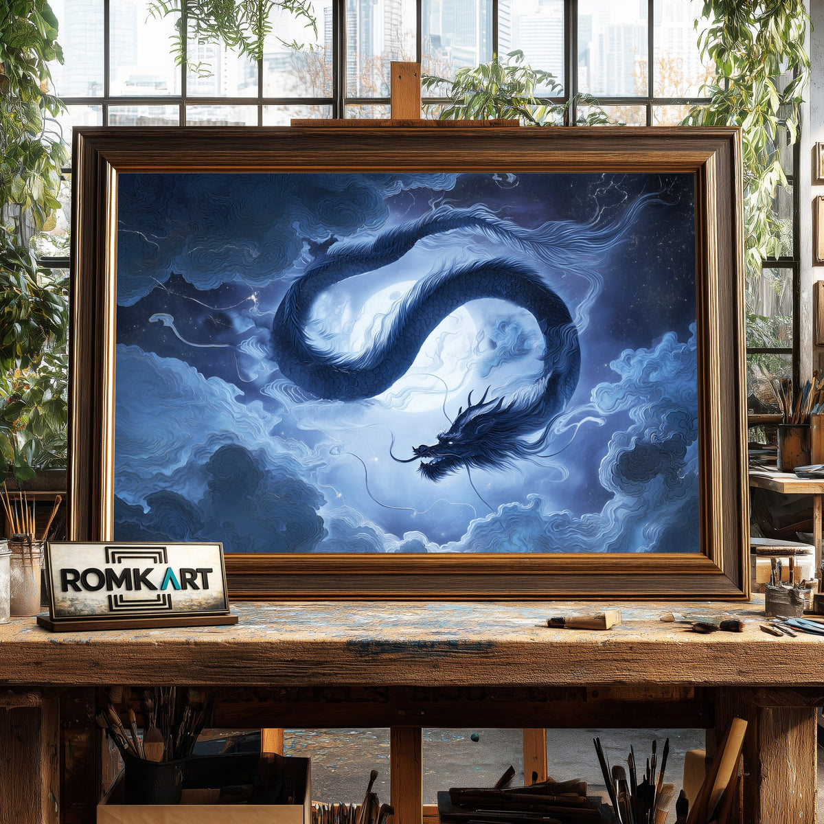 Chinese Dragon in Full Moon Fantasy Oil Painting - image 2