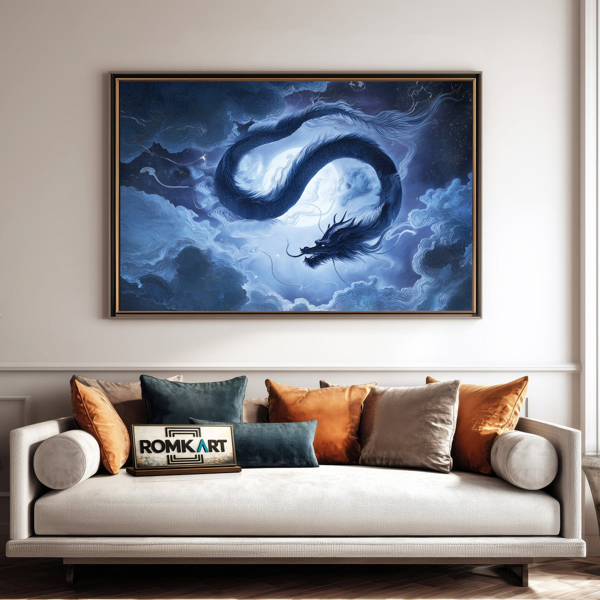 Chinese Dragon in Full Moon Fantasy Oil Painting - image 4