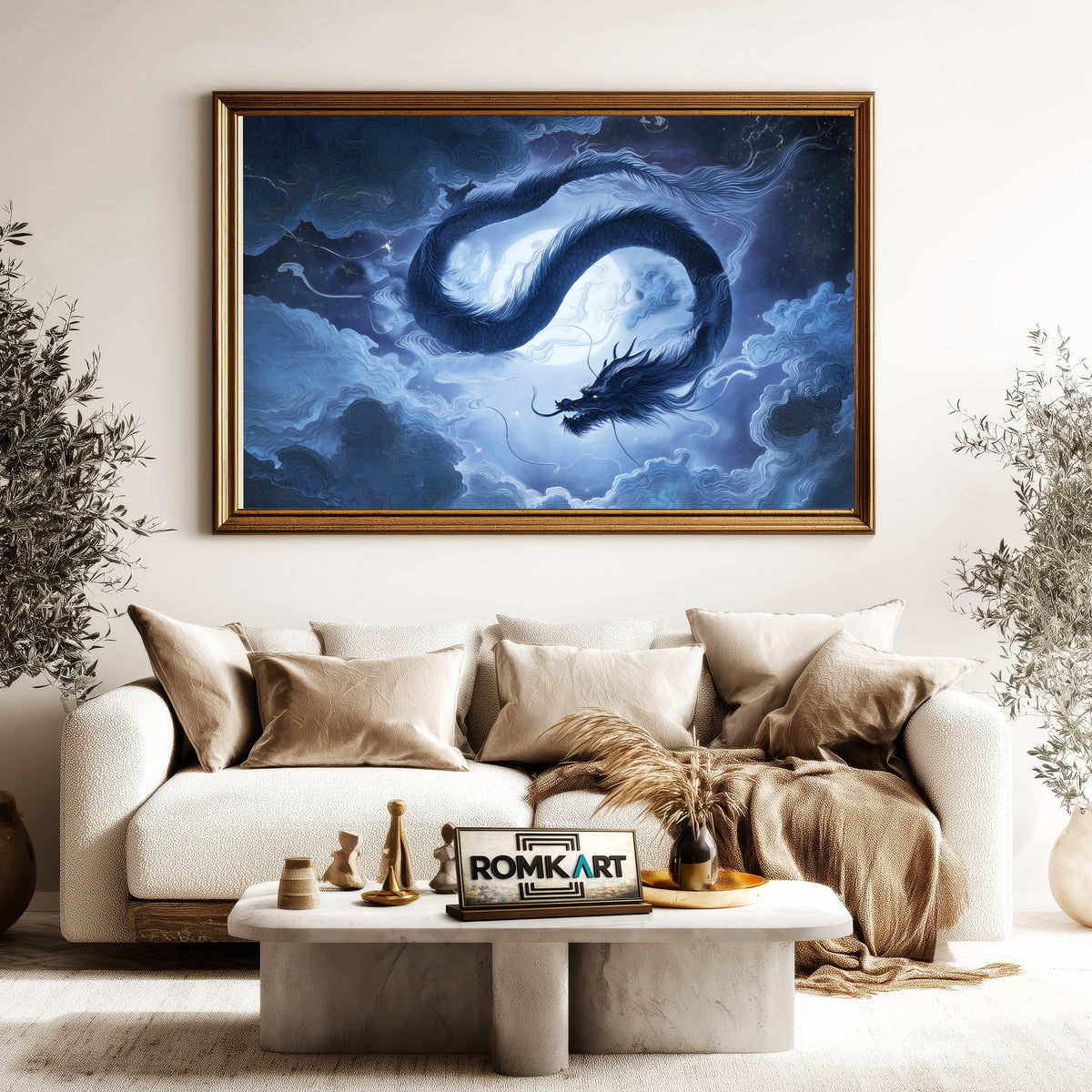 Chinese Dragon in Full Moon Fantasy Oil Painting - image 5