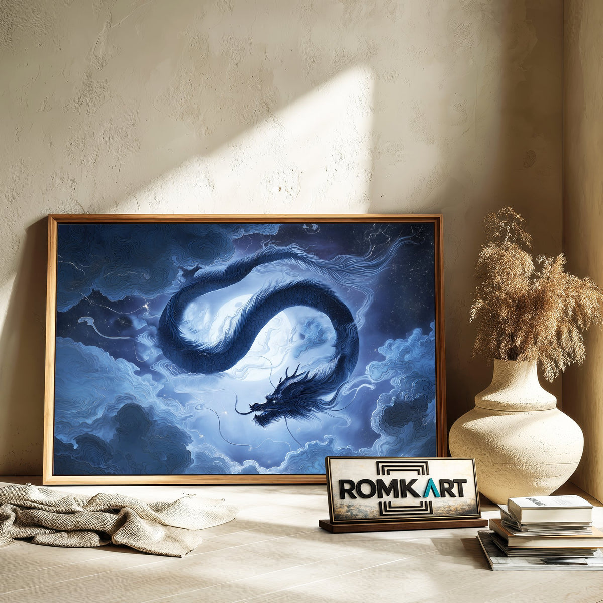 Chinese Dragon in Full Moon Fantasy Oil Painting - image 6