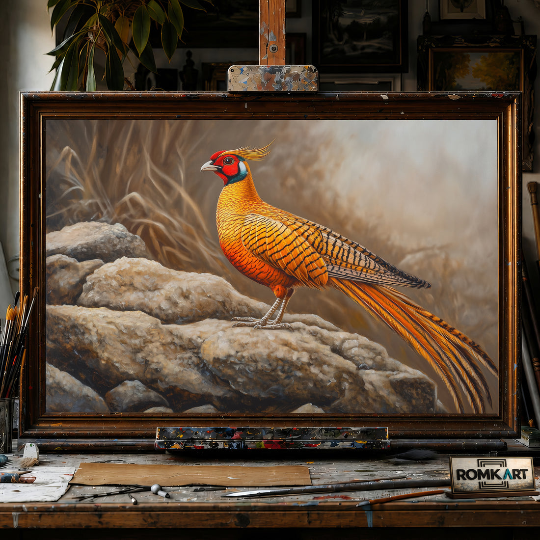 Chinese Golden Pheasant hand-painted oil painting on canvas