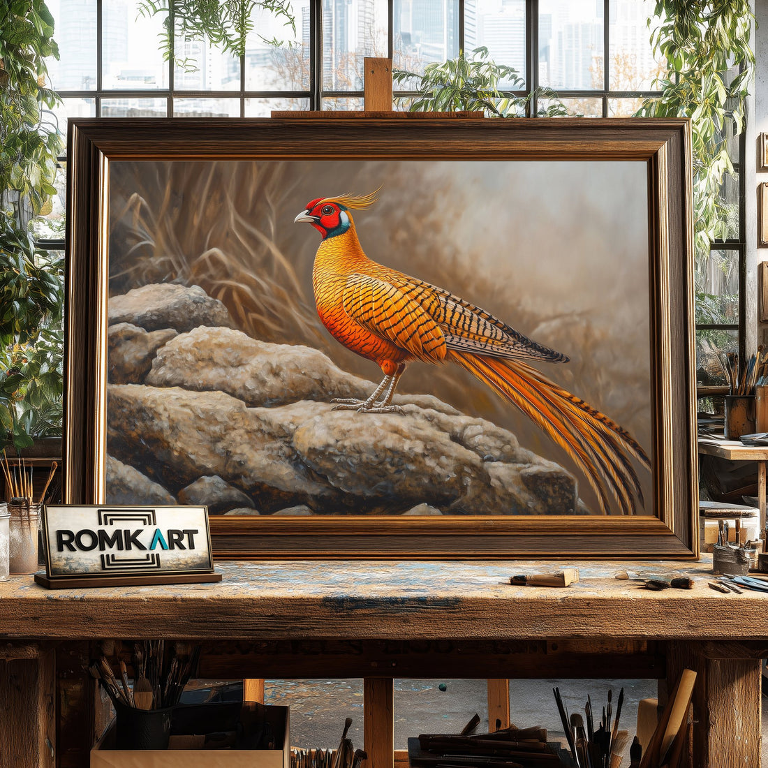 Chinese Golden Pheasant hand-painted oil painting on canvas