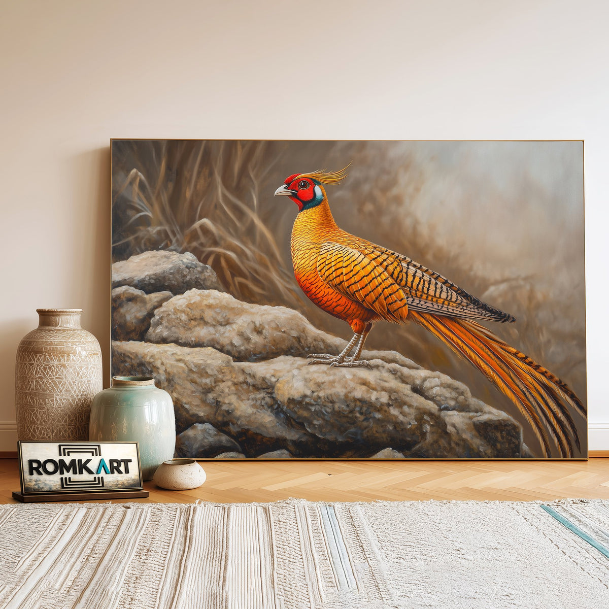 Chinese Golden Pheasant Asian Art Oil Painting - image 3