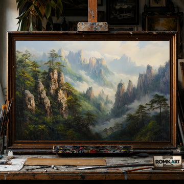 Chinese Mountain hand-painted oil painting on canvas