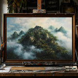 Chinese Palace on Mountain hand-painted oil painting on canvas