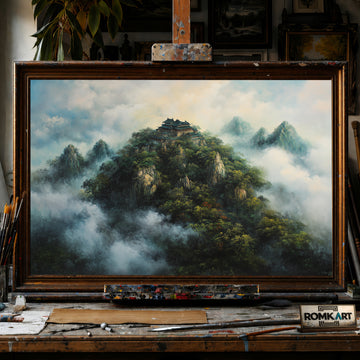 Chinese Palace on Mountain hand-painted oil painting on canvas