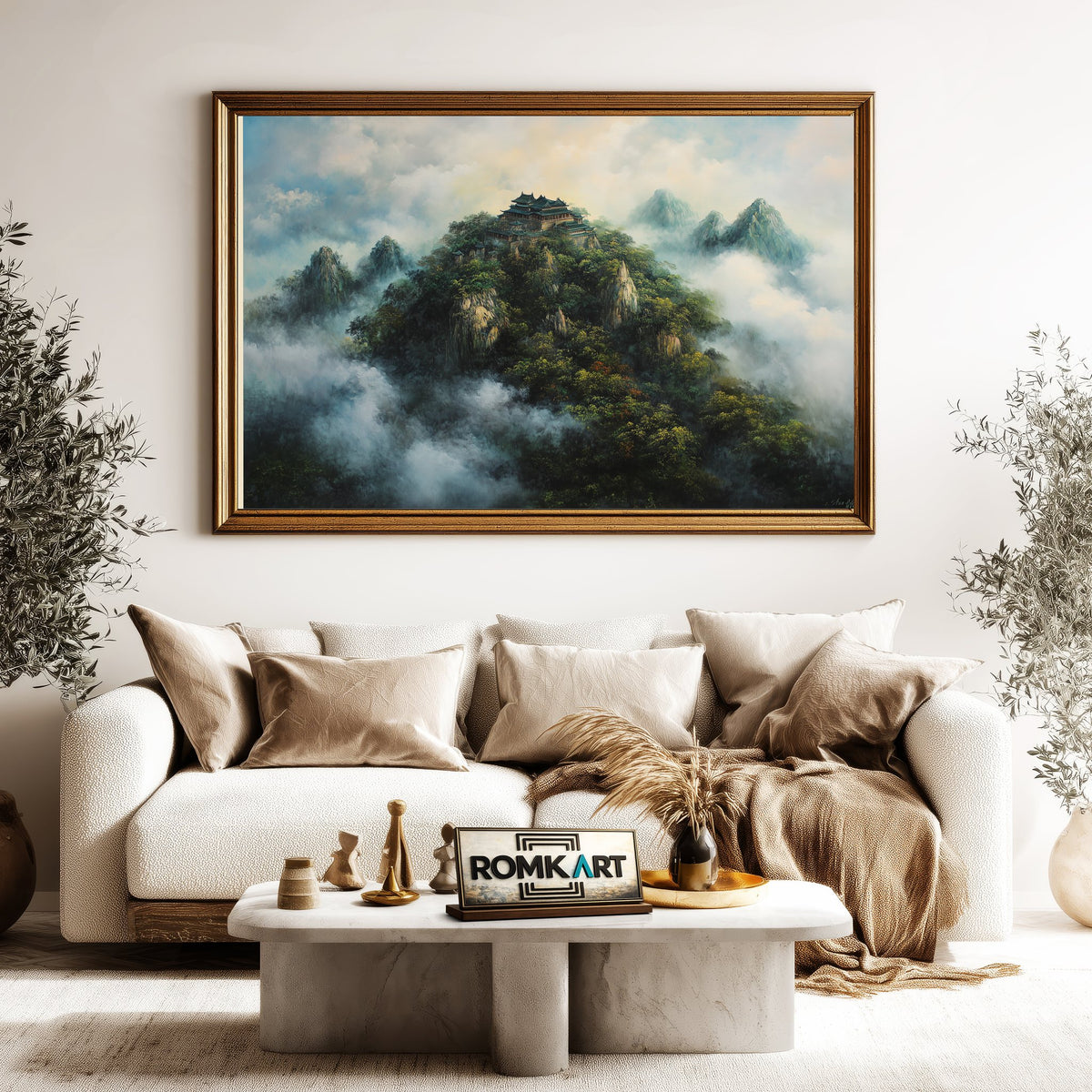 Chinese Palace on Mountain Asian Art Oil Painting - image 5