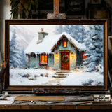 Christmas Winter Cabin hand-painted oil painting on canvas