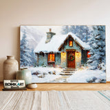 Christmas Winter Cabin Countryside Oil Painting - image 3