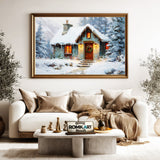 Christmas Winter Cabin Countryside Oil Painting - image 5