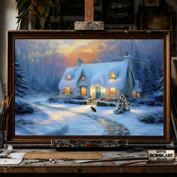 Christmas Winter Night hand-painted oil painting on canvas