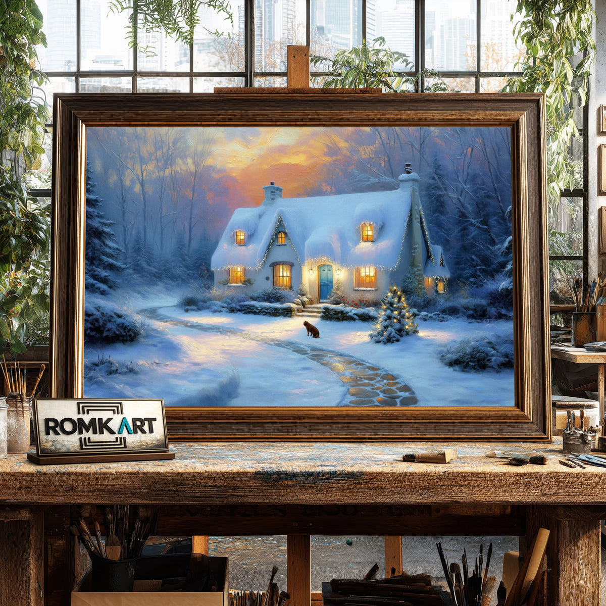 Christmas Winter Night Countryside Oil Painting - image 2