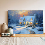 Christmas Winter Night Countryside Oil Painting - image 3