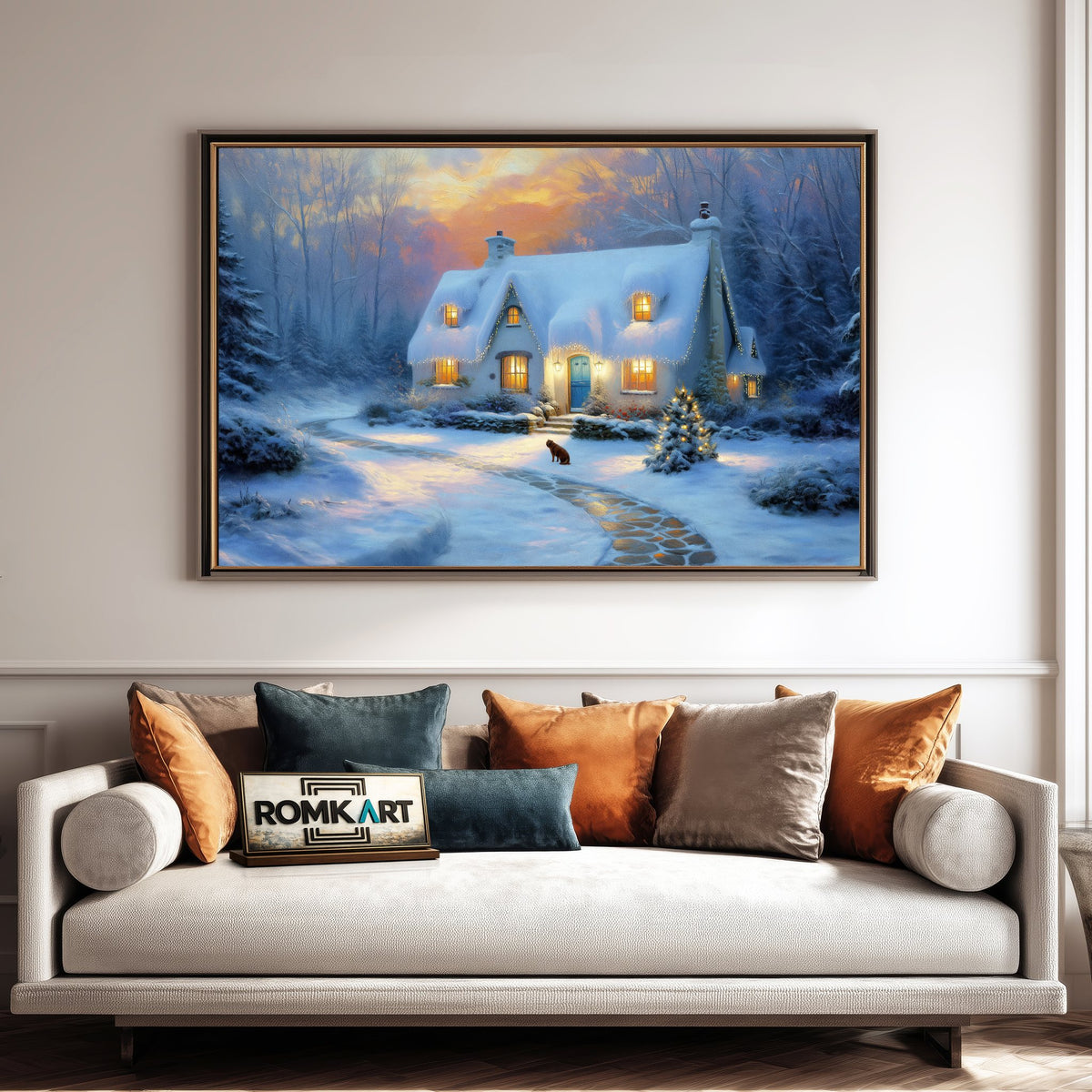 Christmas Winter Night Countryside Oil Painting - image 4