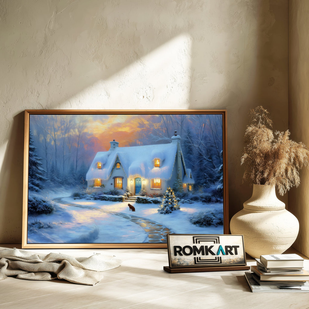 Christmas Winter Night Countryside Oil Painting - image 6