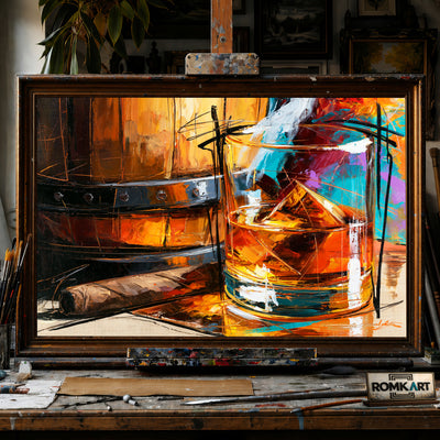 Cigar and Whiskey Still Life Oil Painting